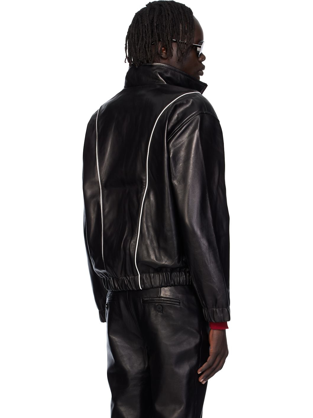 Black Leather Track Jacket - 3