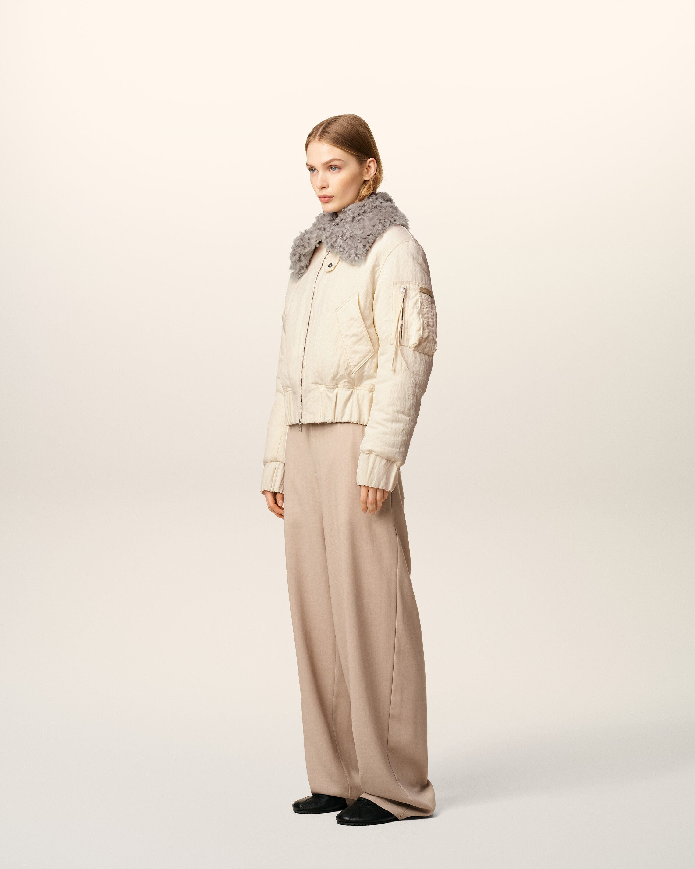 WHITE NYLON PADDED BOMBER - 6