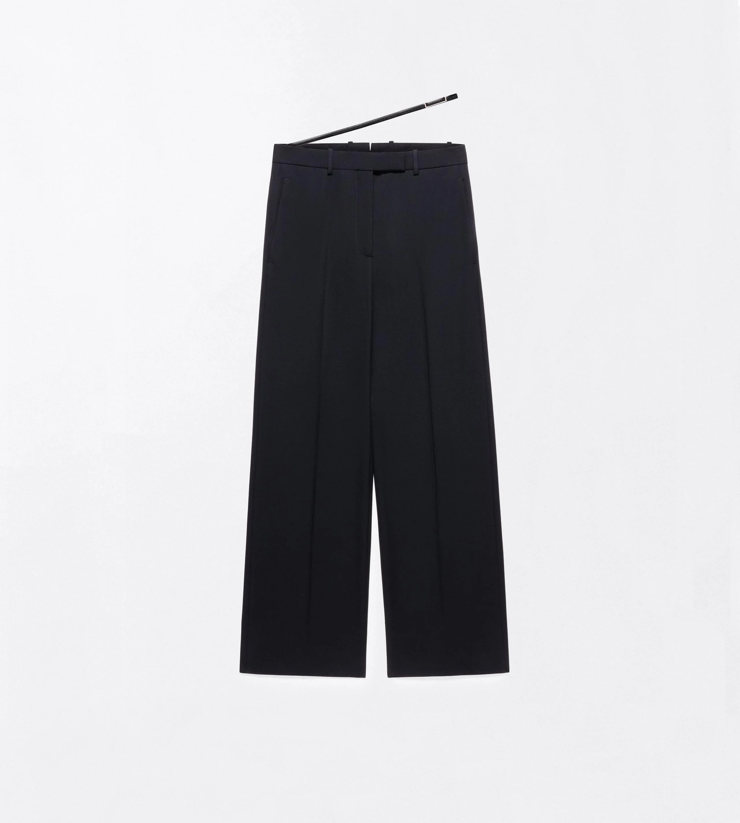 SHARP GRAIN DE POUDRE SLANTED TAILORED WIDE PANTS WITH BELT DETAIL - 1