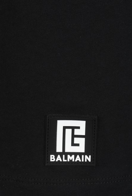 Black eco-designed cotton T-shirt with white Balmain logo print - 3