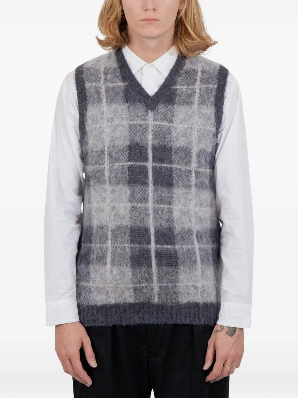 V-neck checked vest - 1