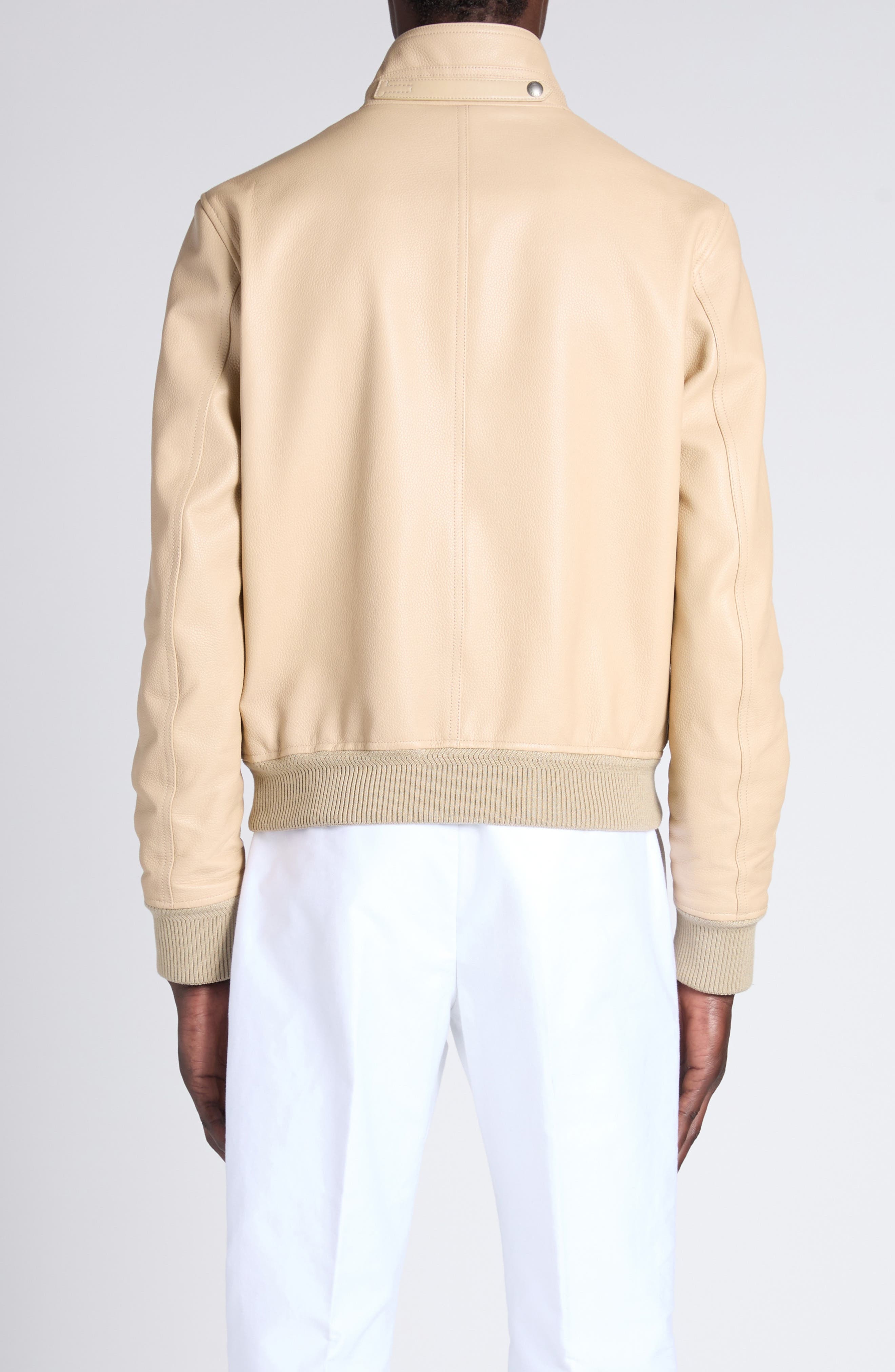 TOM FORD Tumbled Leather Harrington Jacket in Stone at Nordstrom - 3