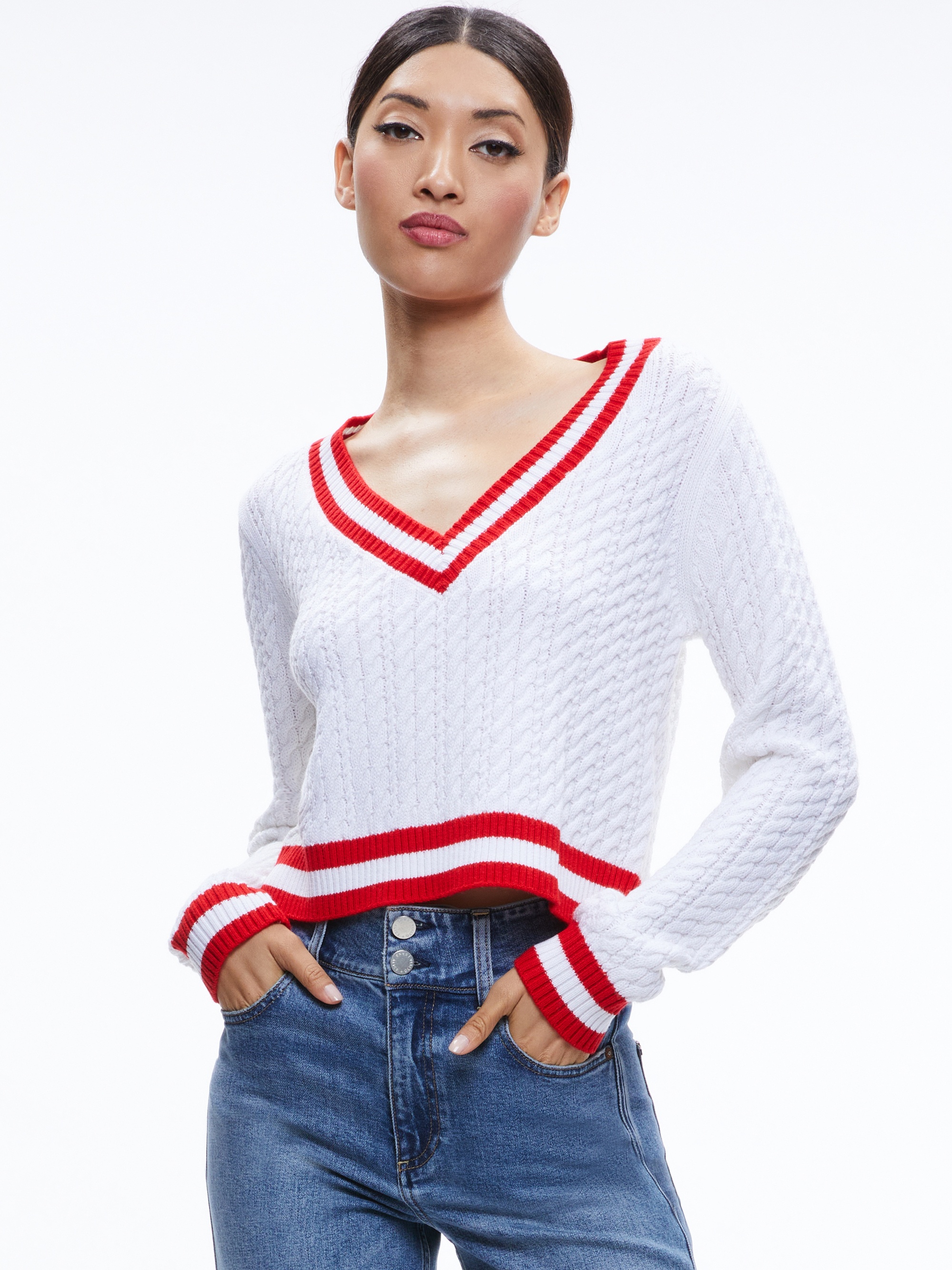 MARIKA CABLE KNIT V-NECK PULLOVER - 2