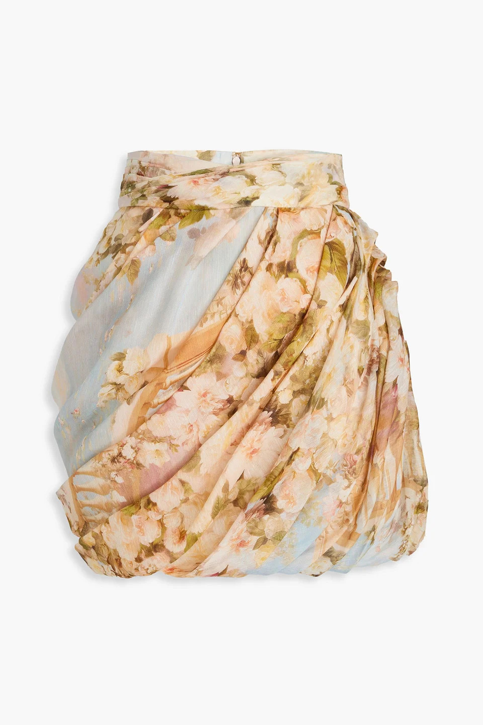 Draped floral-print linen and silk-blend gauze mini skirt - 1
