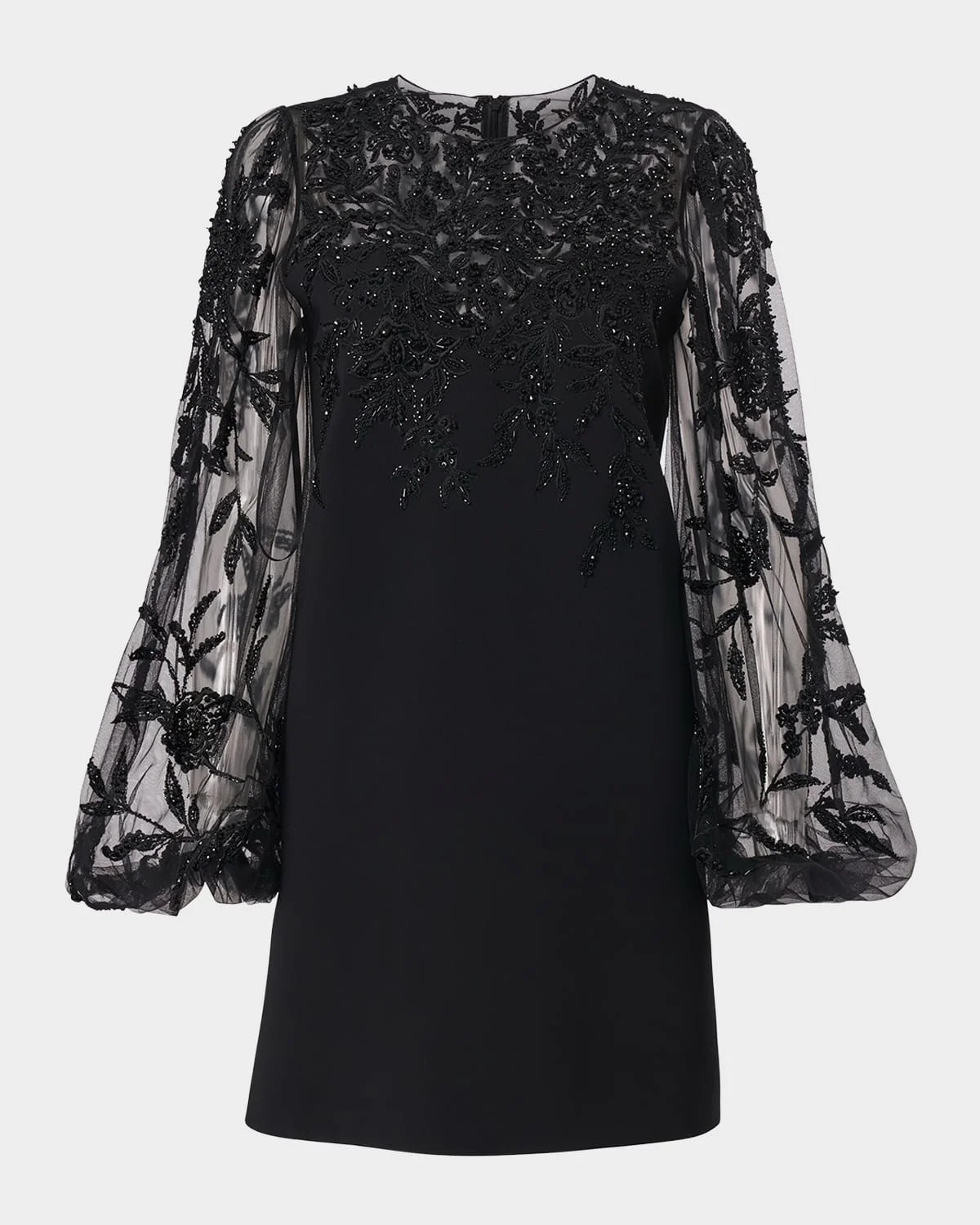 Embroidered Puff-Sleeve Mini Dress - 1