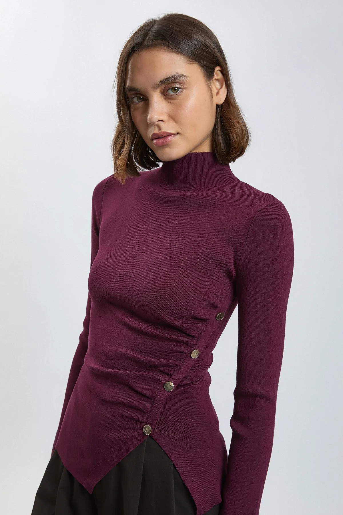 Asymmetric Fastening Viscose Knit Jumper - 1