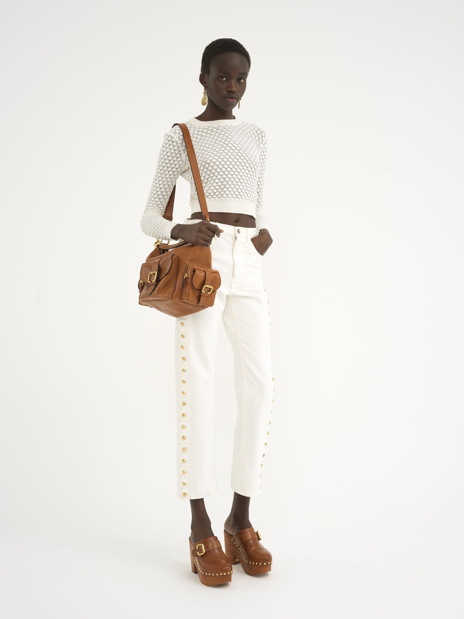 CROPPED SWEATER IN COTTON POINTELLE KNIT - 3