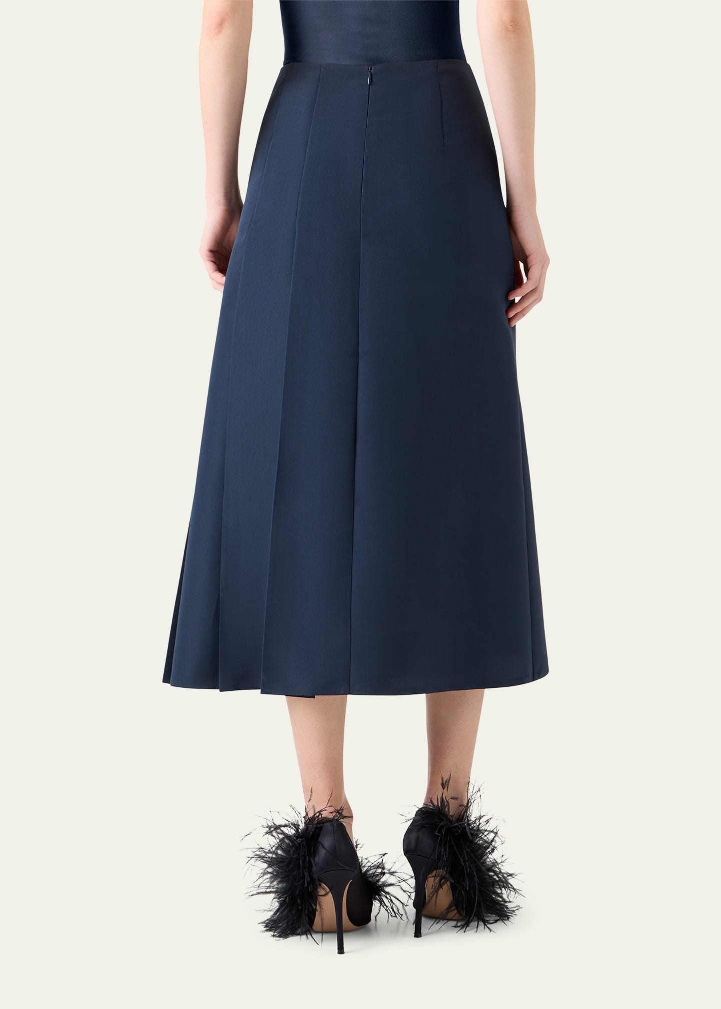 Pleated Ottoman Silk Midi A-Line Skirt - 3