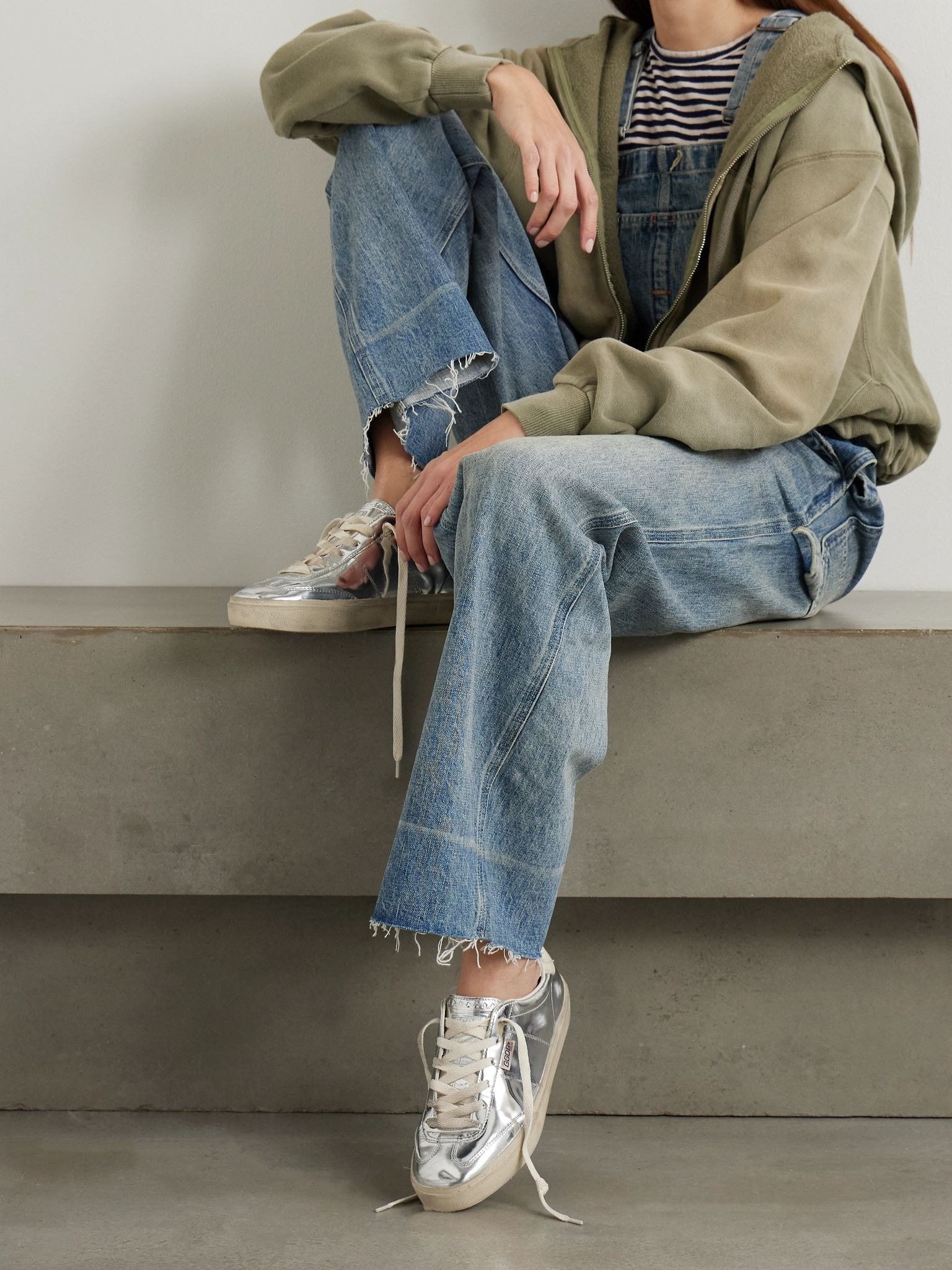 Soul-Star distressed mirrored-leather sneakers Silver - 2