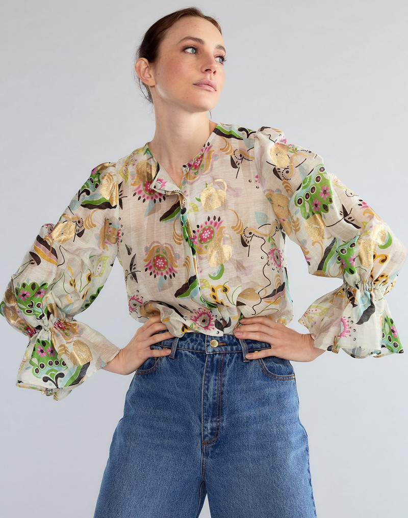 CYNTHIA ROWLEY Love Locket Silk Linen Blouse outlook