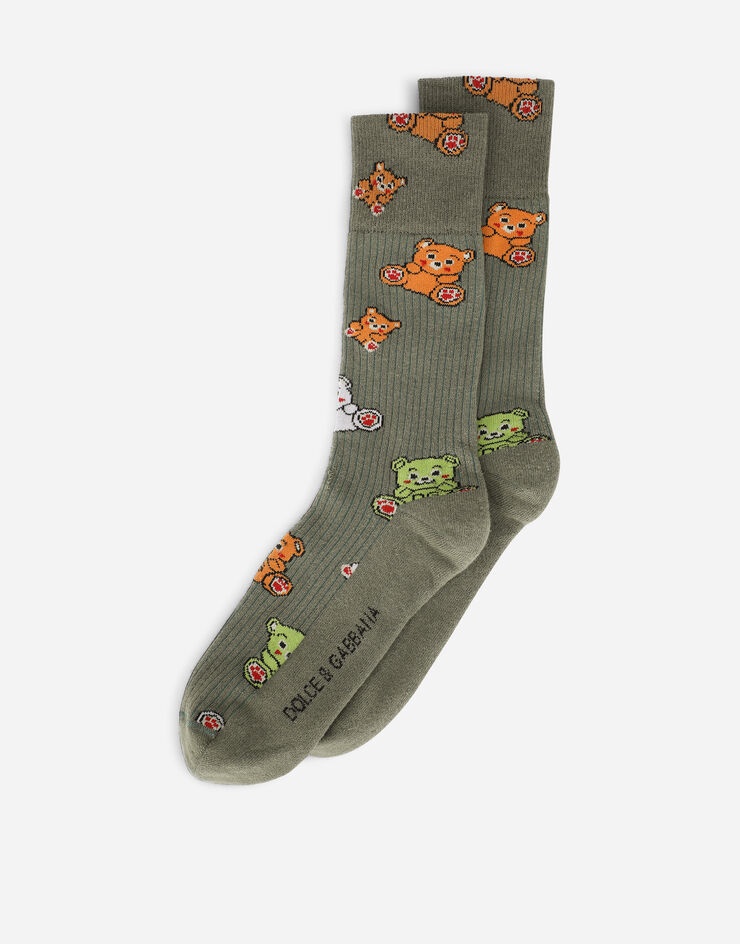 Stretch cotton teddy bear jacquard socks - 2