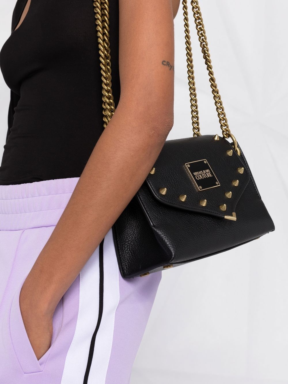 spike-studs chain-link crossbody bag - 3