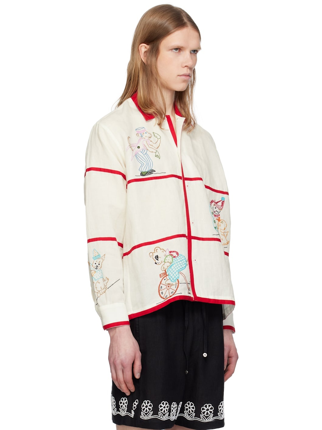 White & Red Whimsy Embroidered Shirt - 2