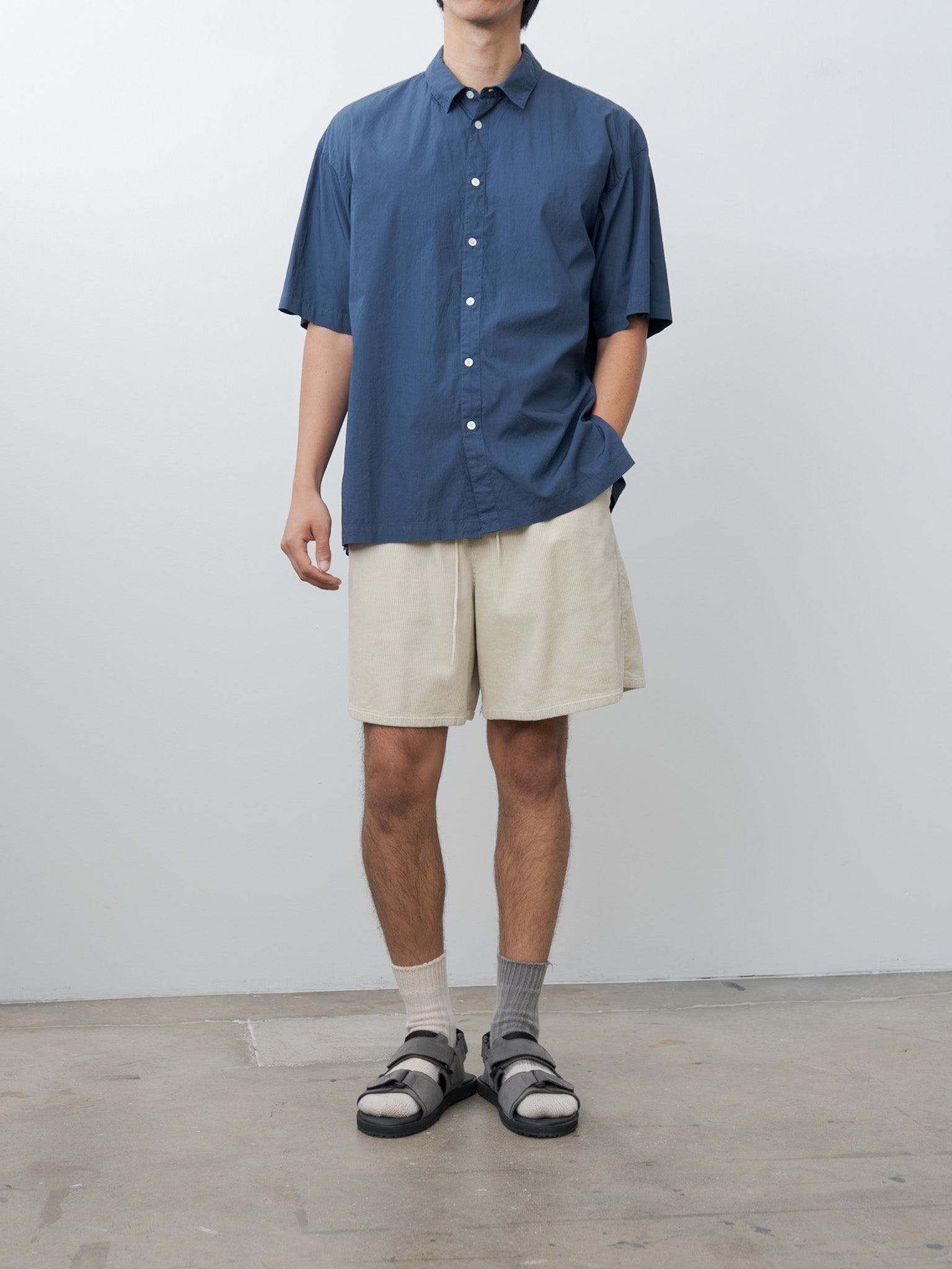 Cotton Lawn Oversized Short Sleeve Shirt - Navy - 2
