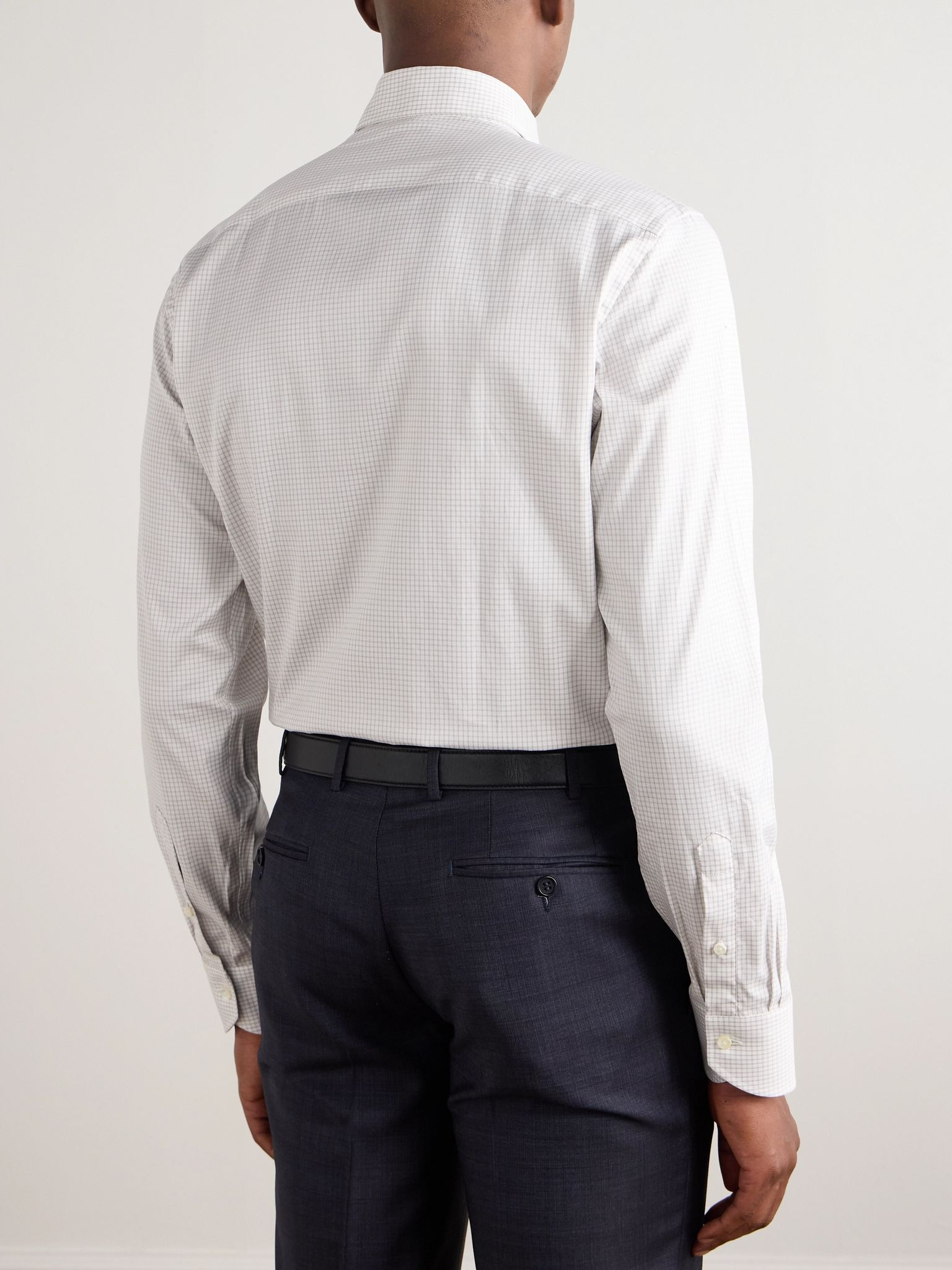 Cutaway-Collar Checked Cotton Shirt White - 3