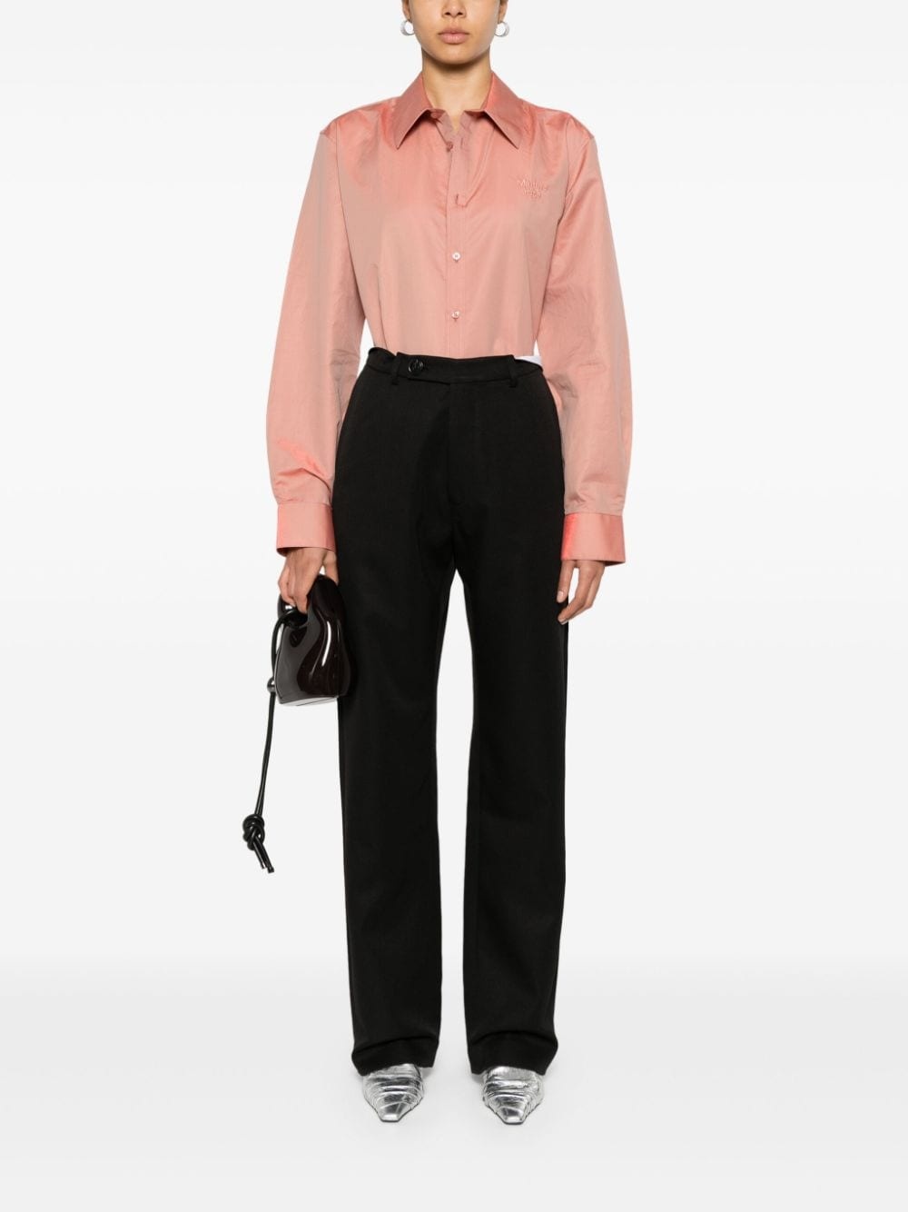 logo-embroidered metallic shirt - 2
