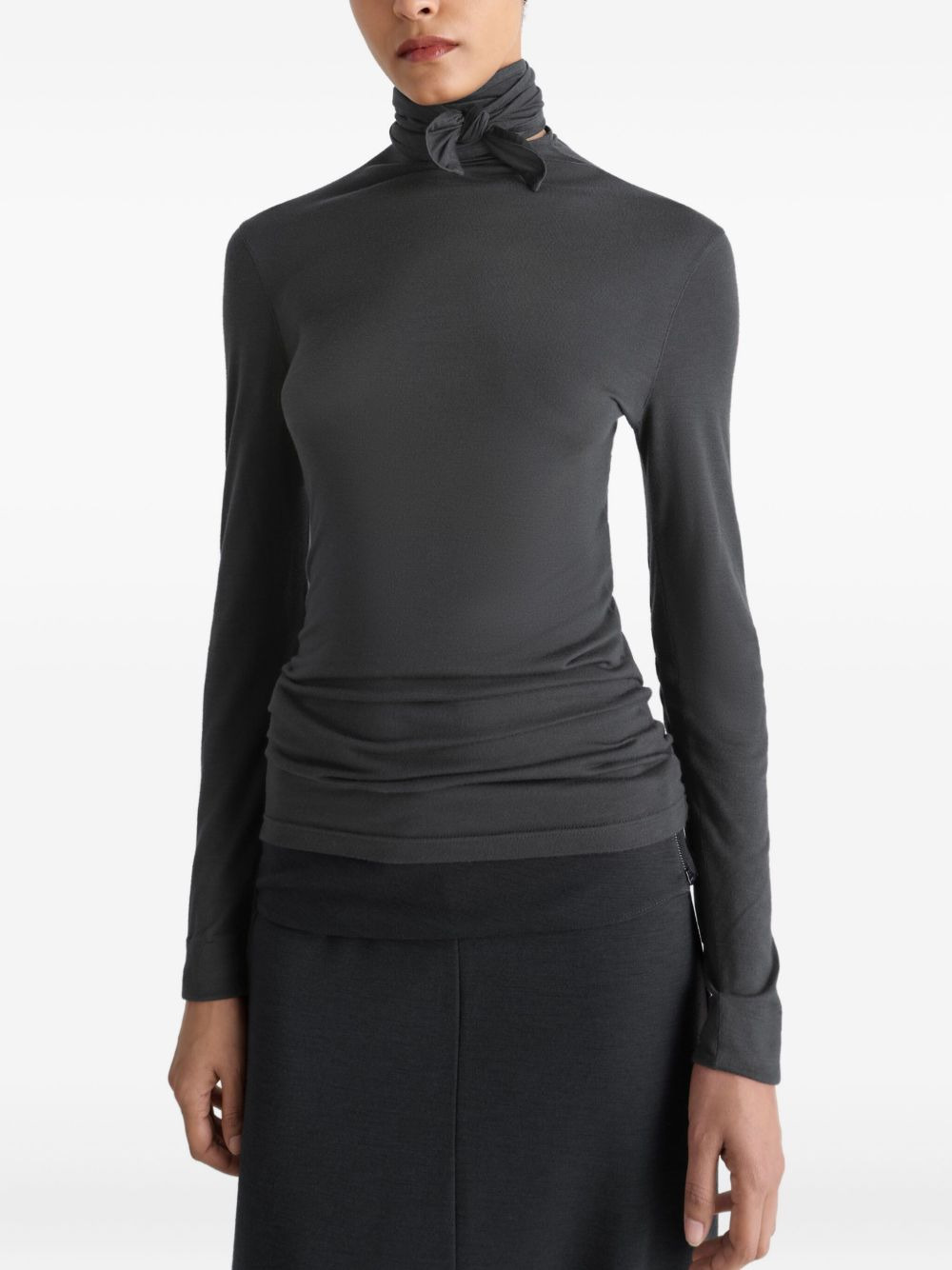 neck-tie long-sleeve top - 3