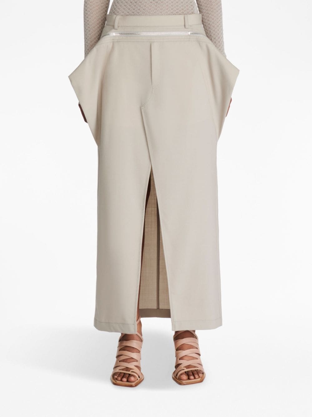 zip-detail wool midi skirt - 3