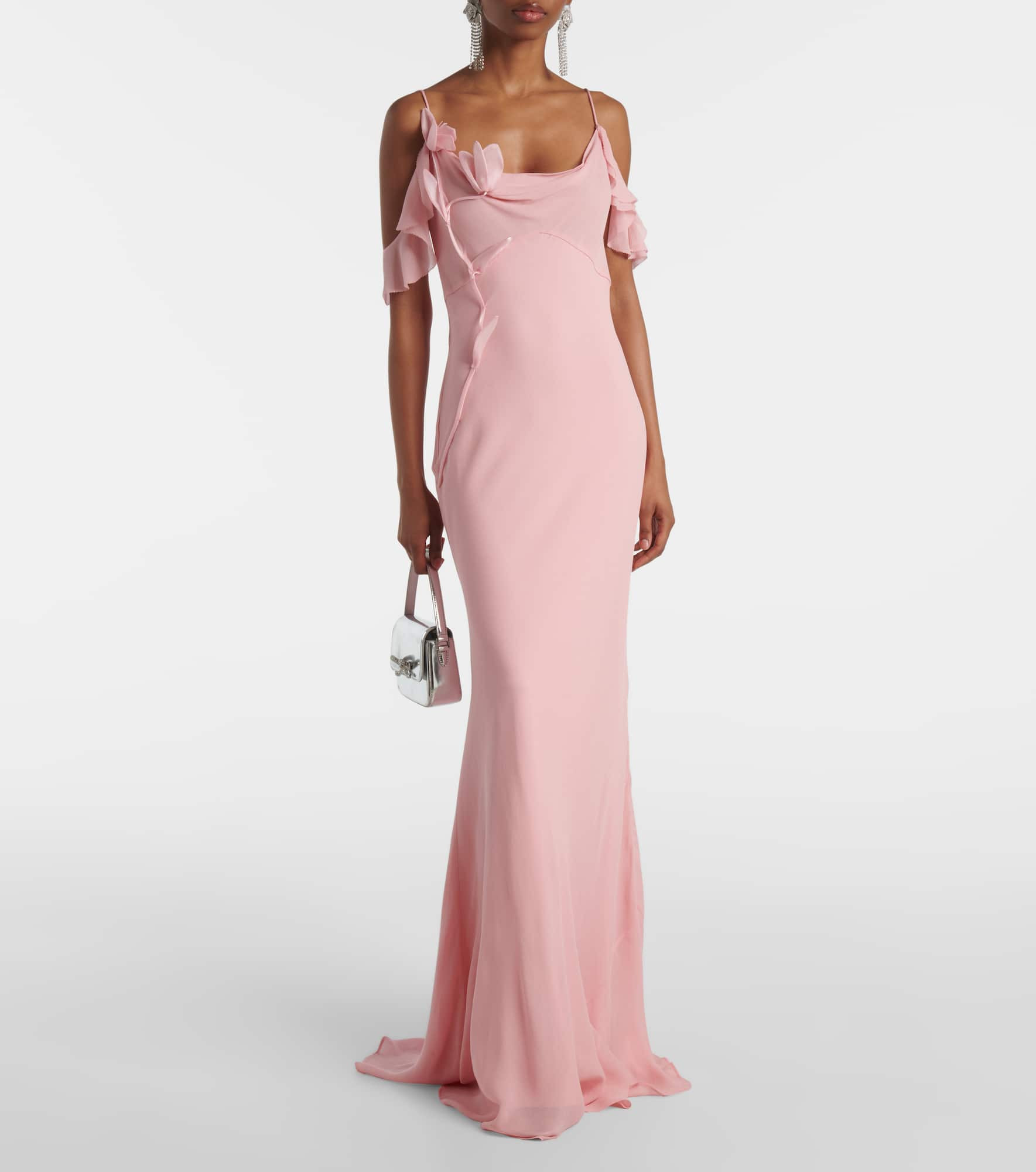 Floral-appliqué georgette gown - 2