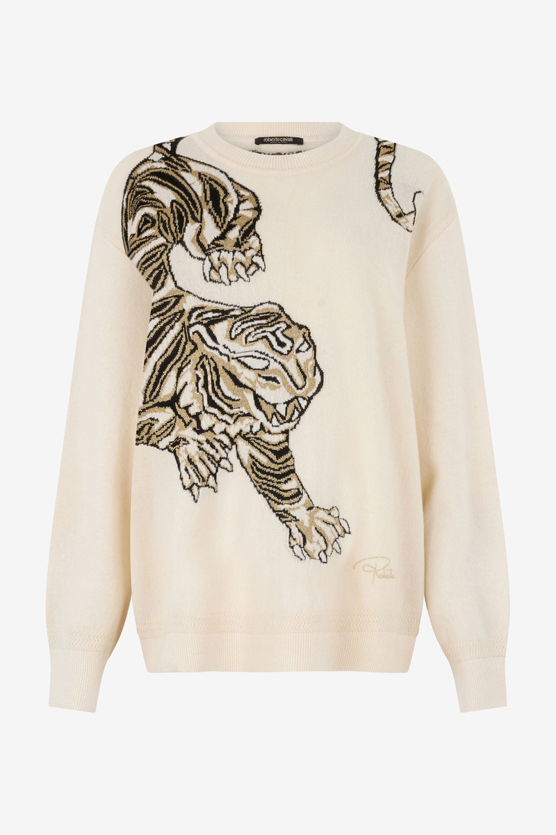 Wool Sweater with Tiger Motif 1