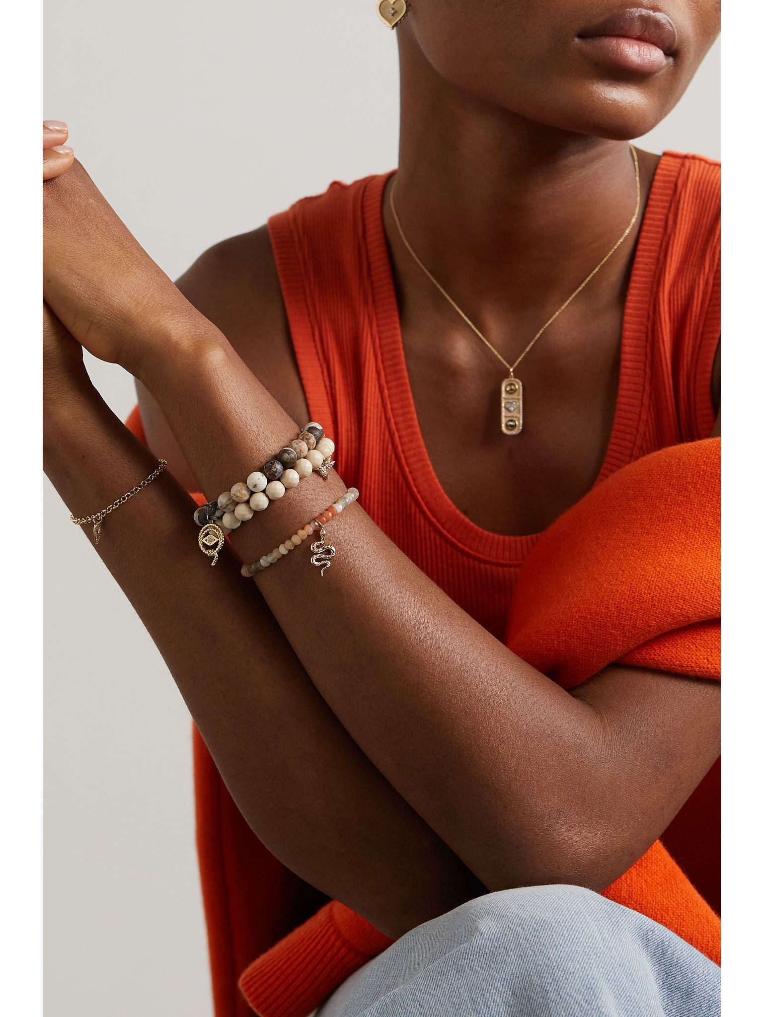 Snake 14-karat gold, moonstone and diamond bracelet Gold - 4