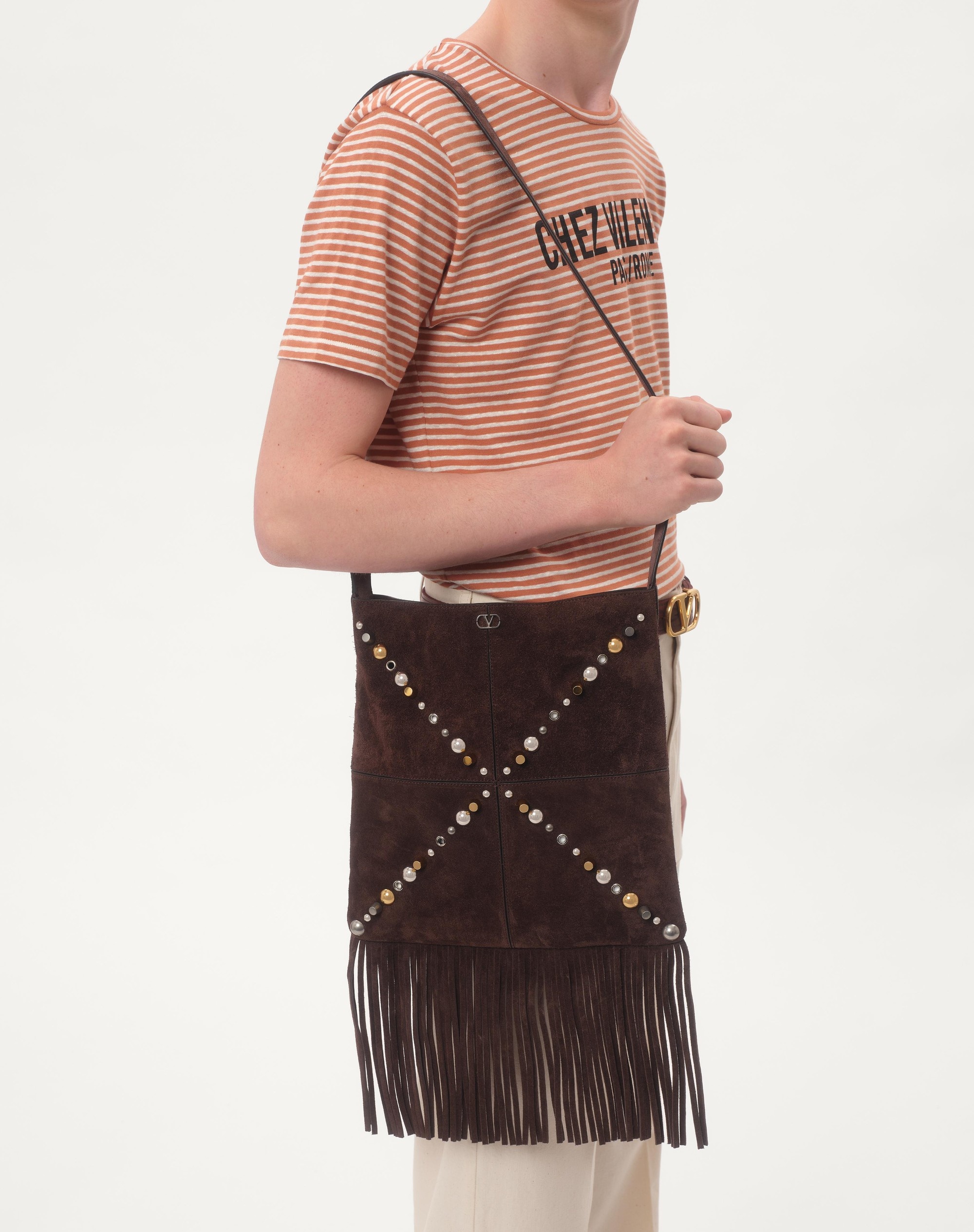 STRIPED COTTON T-SHIRT WITH CHEZ VALENTINO PRINT - 3
