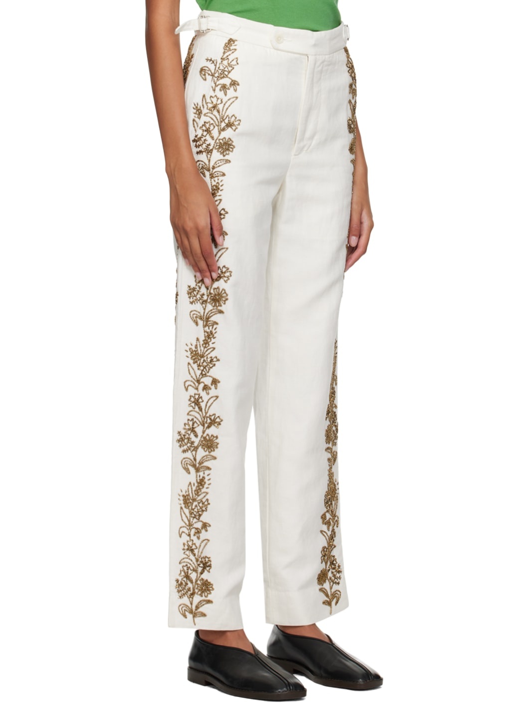 Off-White Beaded Wheat Flower Trousers - 2