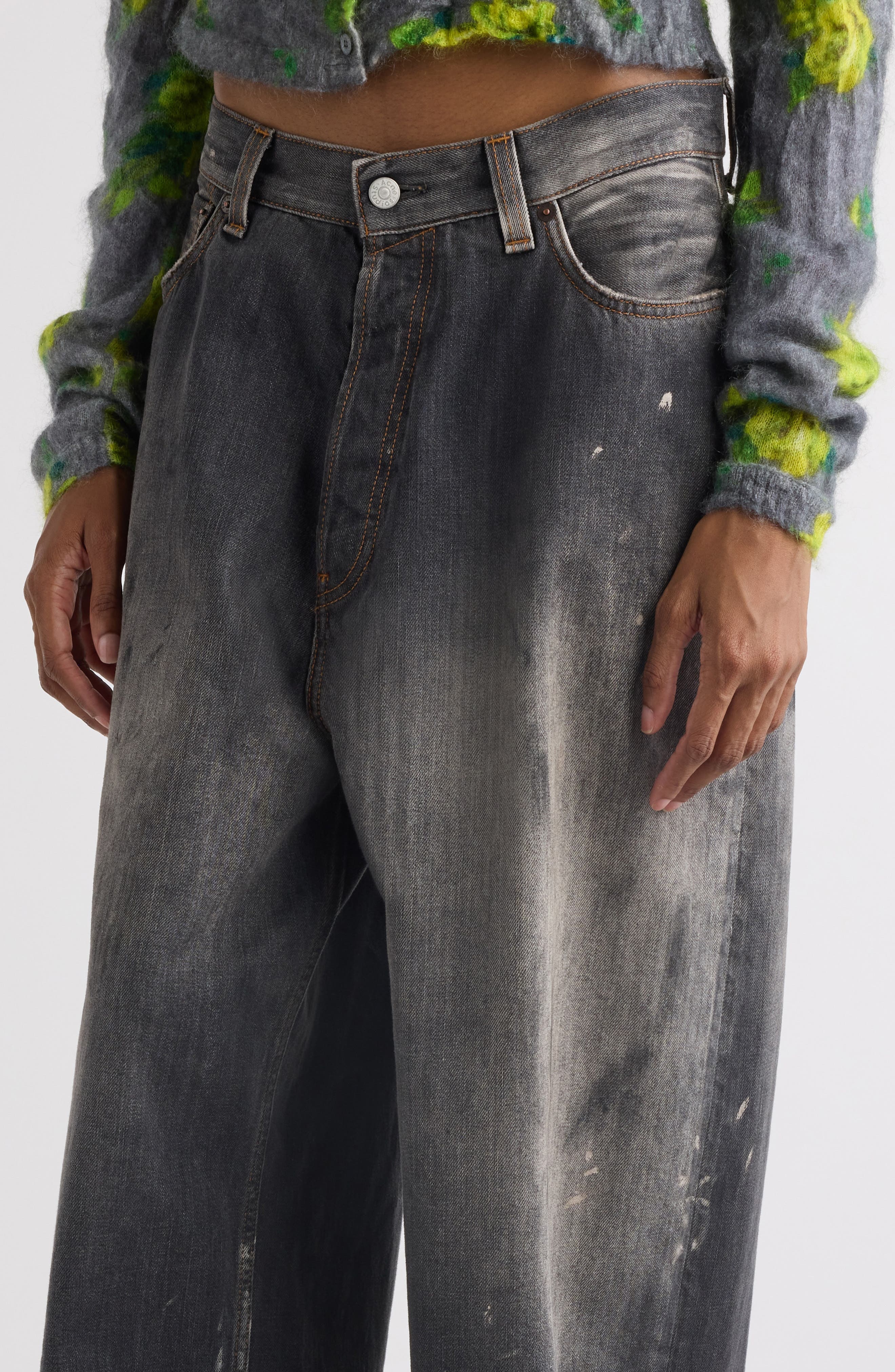 Acne Studios 2023 Black Trafa Paint Splatter Baggy Wide Leg Jeans at Nordstrom - 5