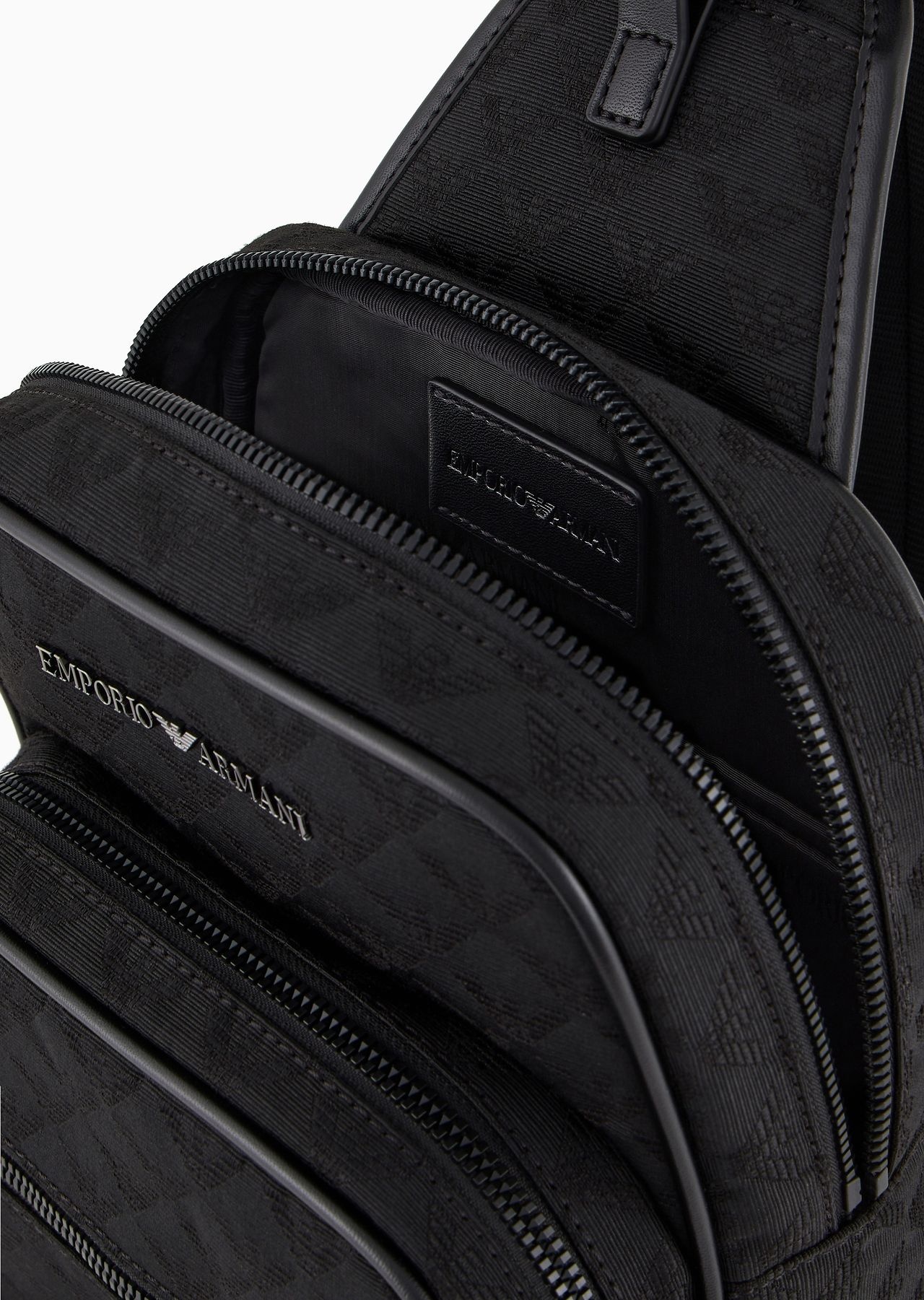 Nylon one-shoulder backpack with all-over jacquard eagle - 4
