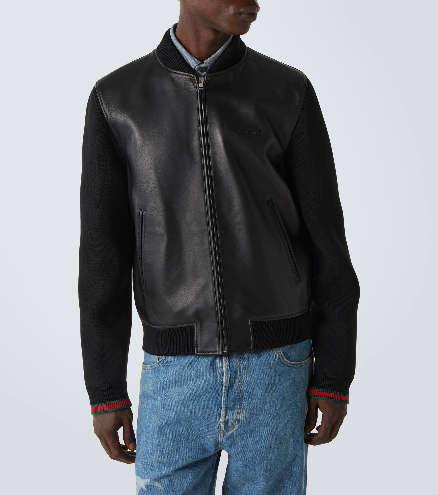 Web Stripe leather bomber jacket - 3