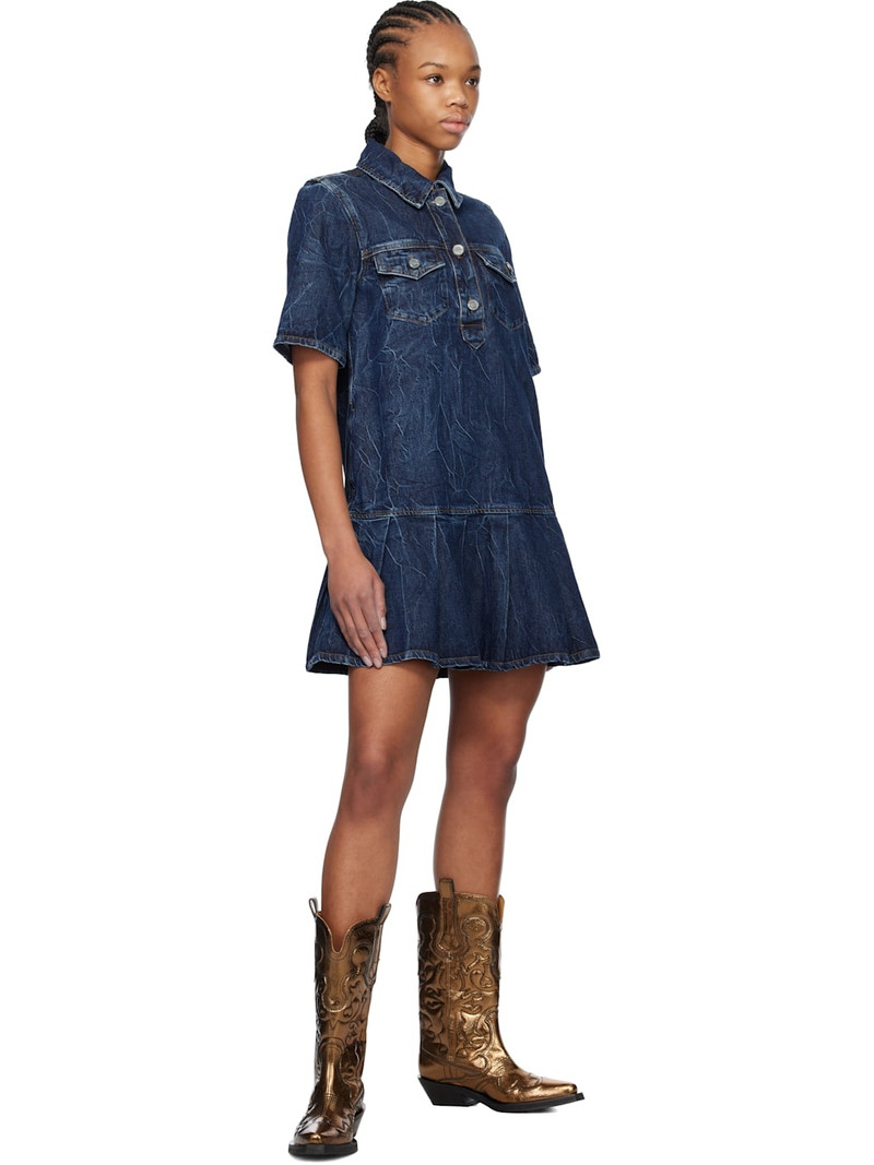 GANNI Blue Crinkled Future Denim Minidress outlook