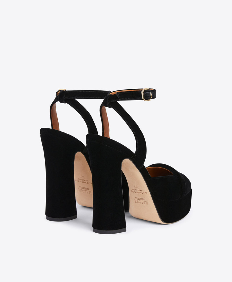 Mora 125 - Black Velvet Ankle Strap Sandals 3