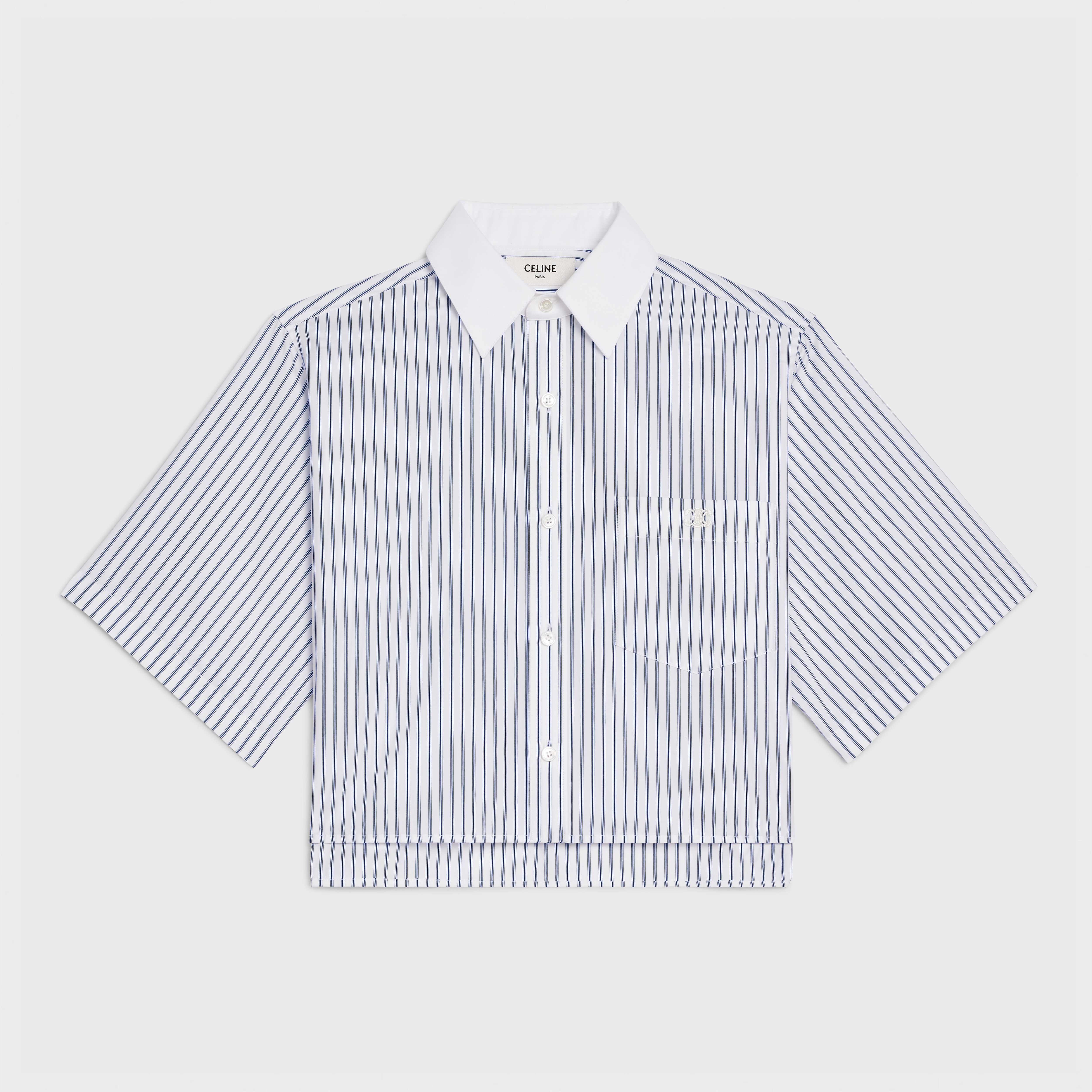 CROPPED SHIRT IN STRIPED COTTON - 1