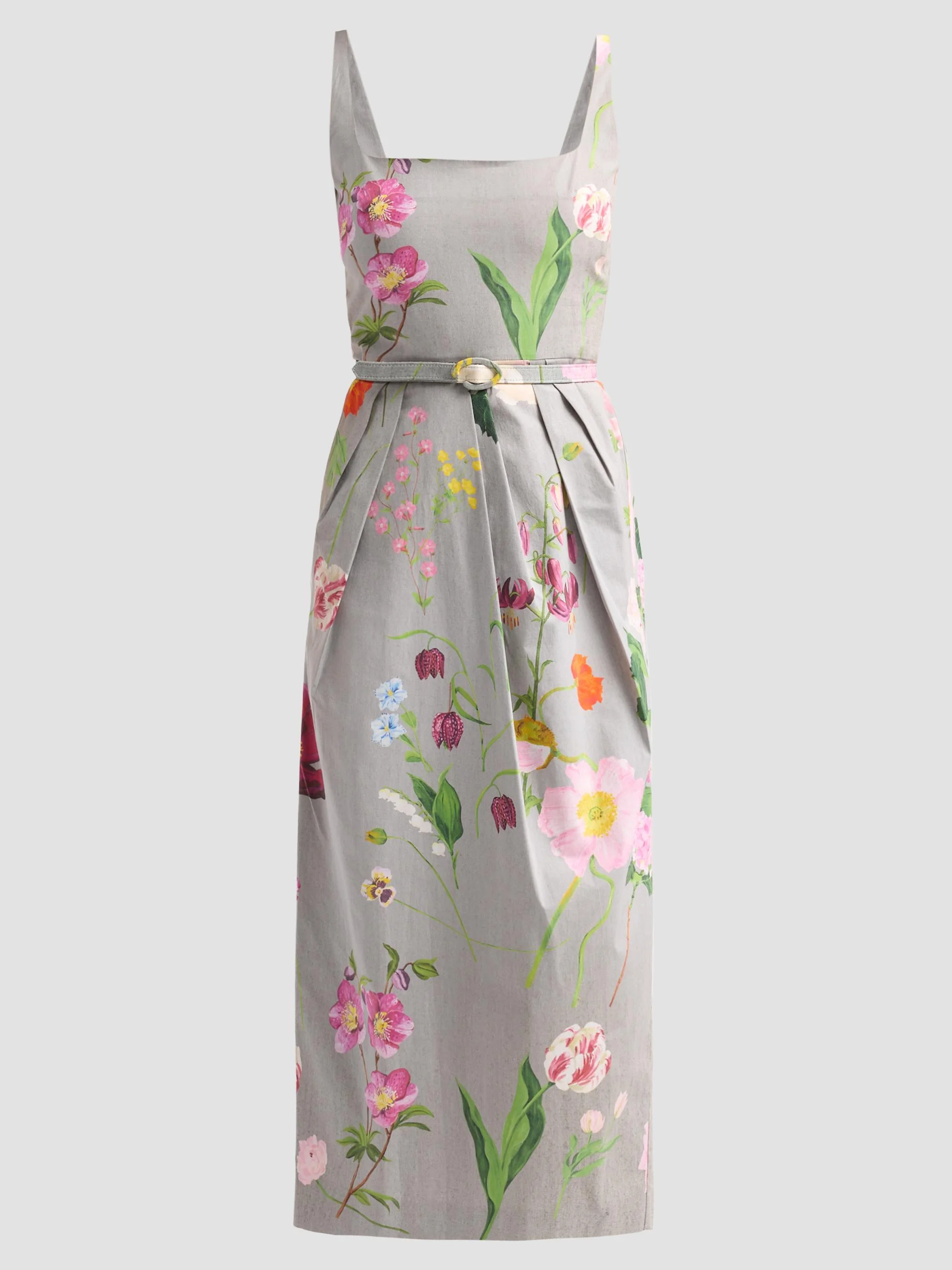 Women's Mixed Botanical Pleated Stretch-Cotton Midi Dress - Grey Multi - 1