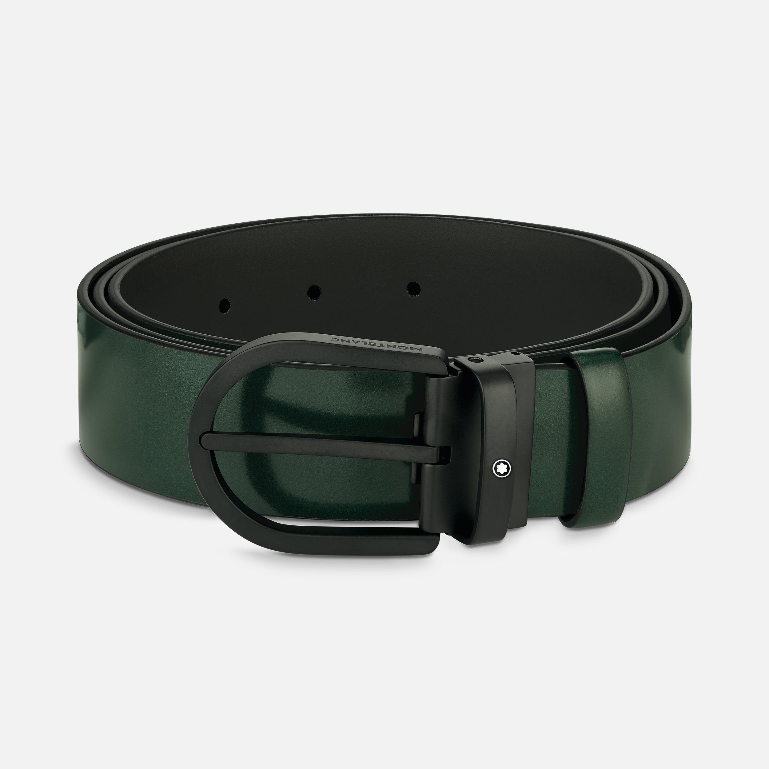 Horseshoe buckle green 35 mm leather belt - 1