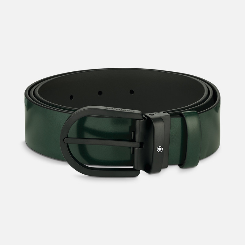 Horseshoe buckle green 35 mm leather belt 1