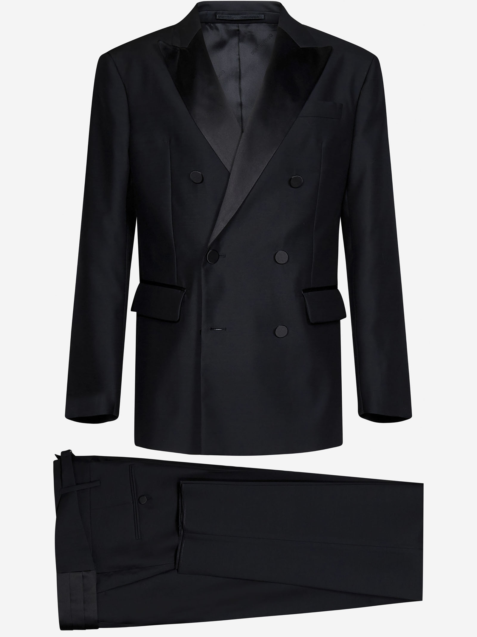 Black wool and silk smoking suit - 1