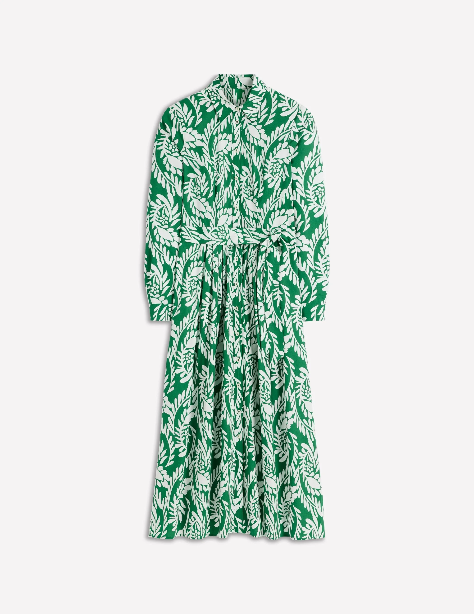 Alexa Long Sleeve Midi Dress-Fresh Green, Scattered Vine - 1