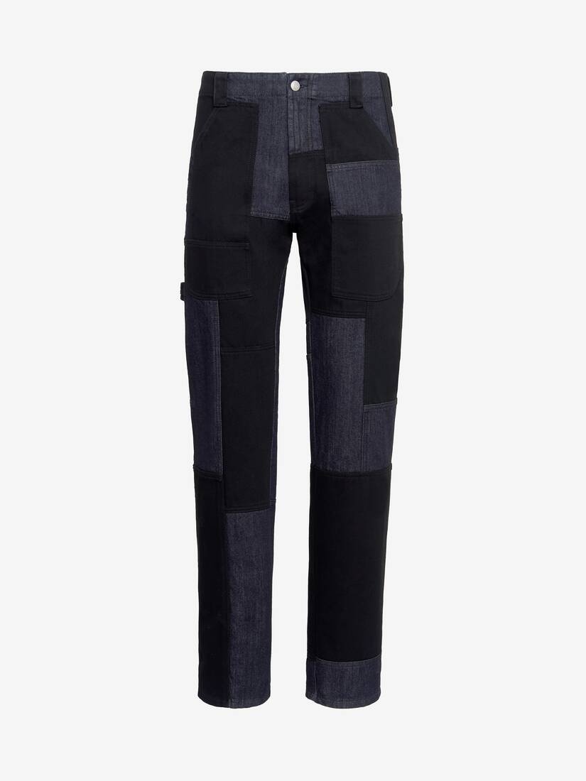 Men's Patchwork Workwear Jeans in Indigo/black - 1