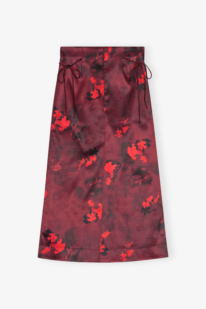 RED PRINTED SATIN MAXI SKIRT 6