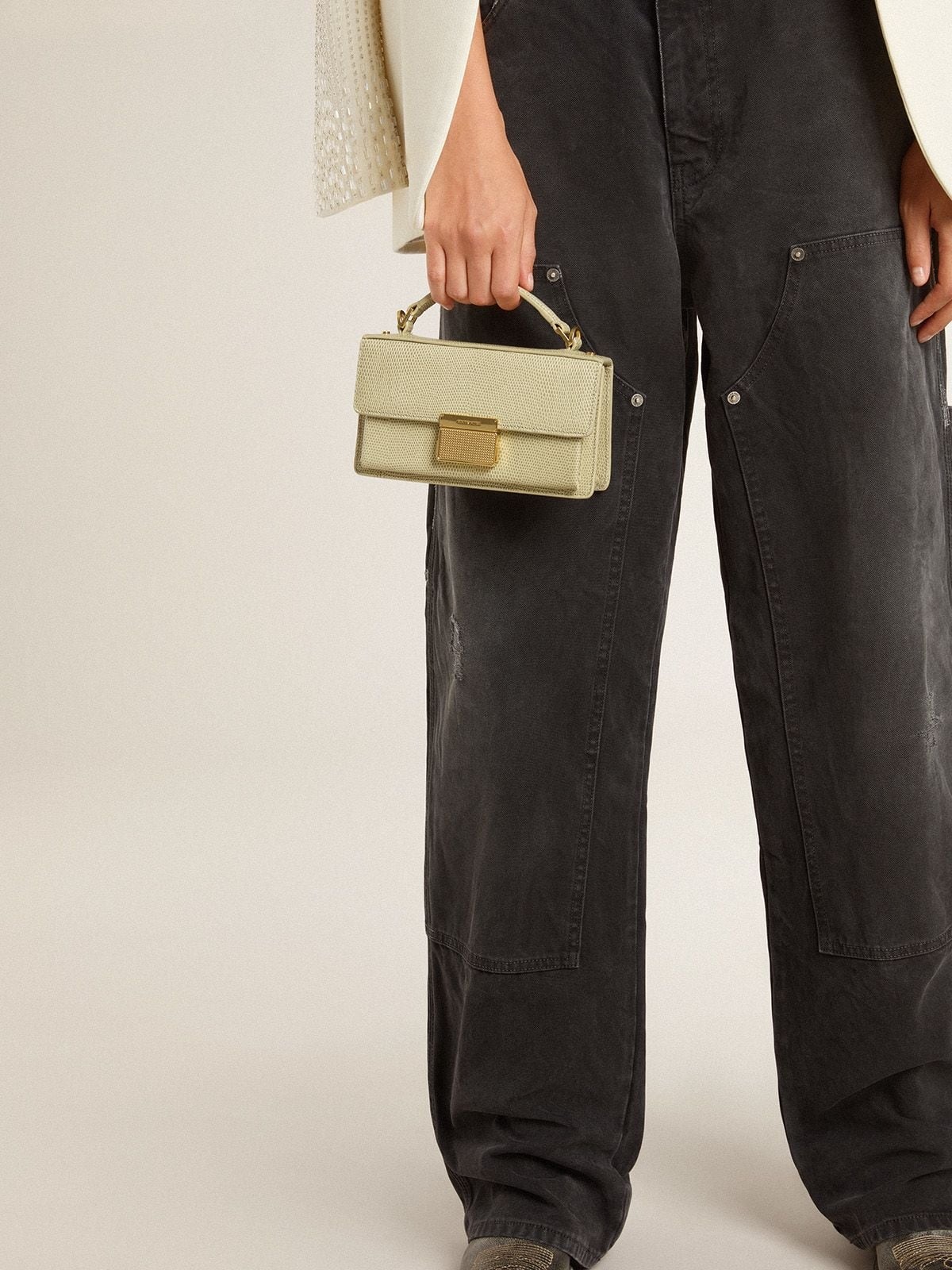Small Venezia Bag in light green python-print leather with gold details - 3