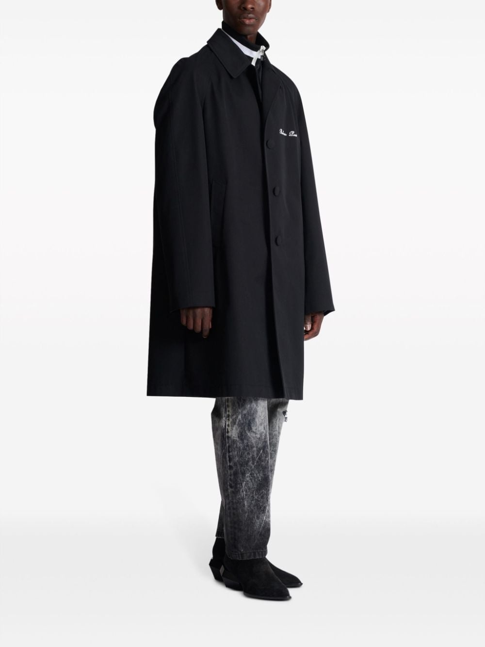 logo-embroidered single-breasted coat - 3
