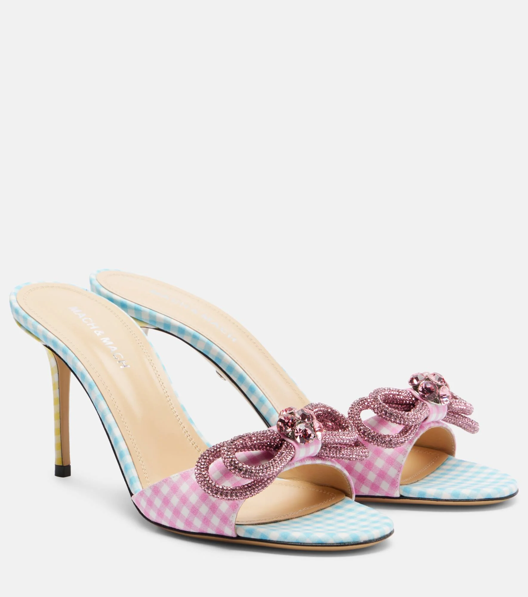 Double Bow 85 gingham mules - 1