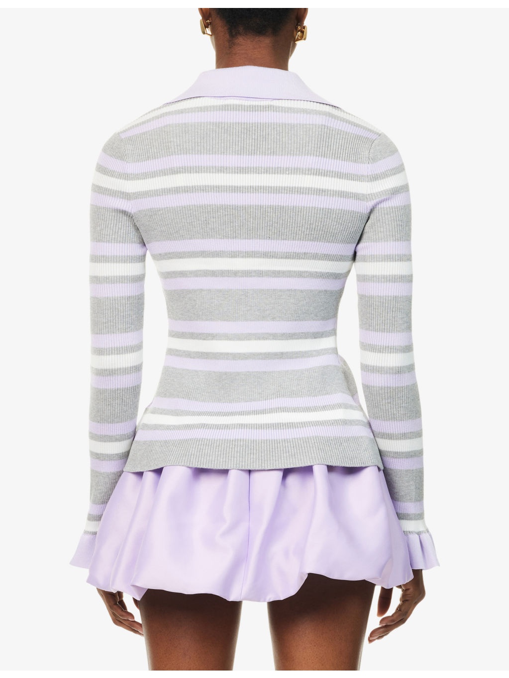 Striped V-Neck Knitted Top - 4