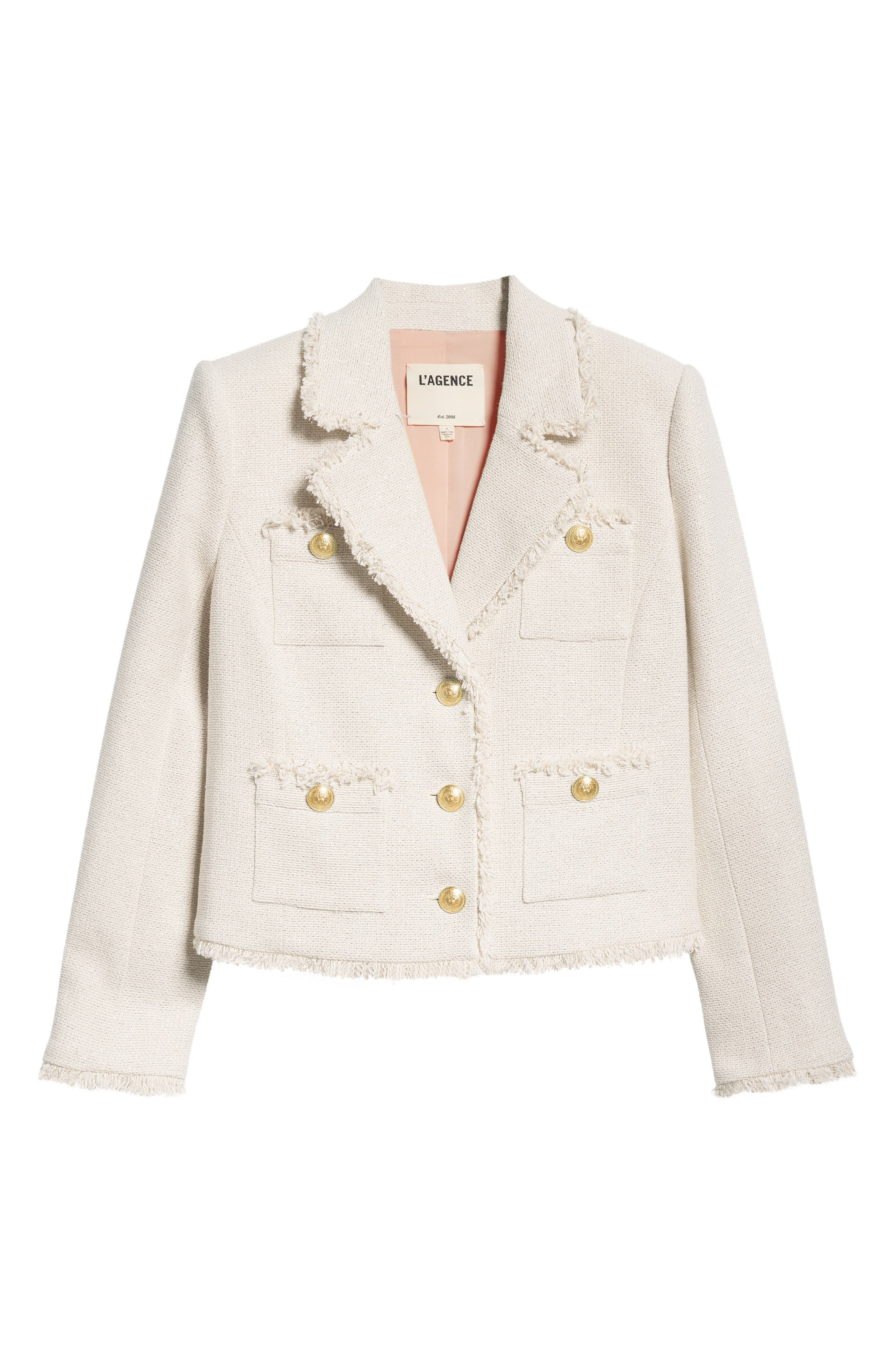 L'AGENCE Sylvia Metallic Blazer in Ivory/Light Gold at Nordstrom - 6