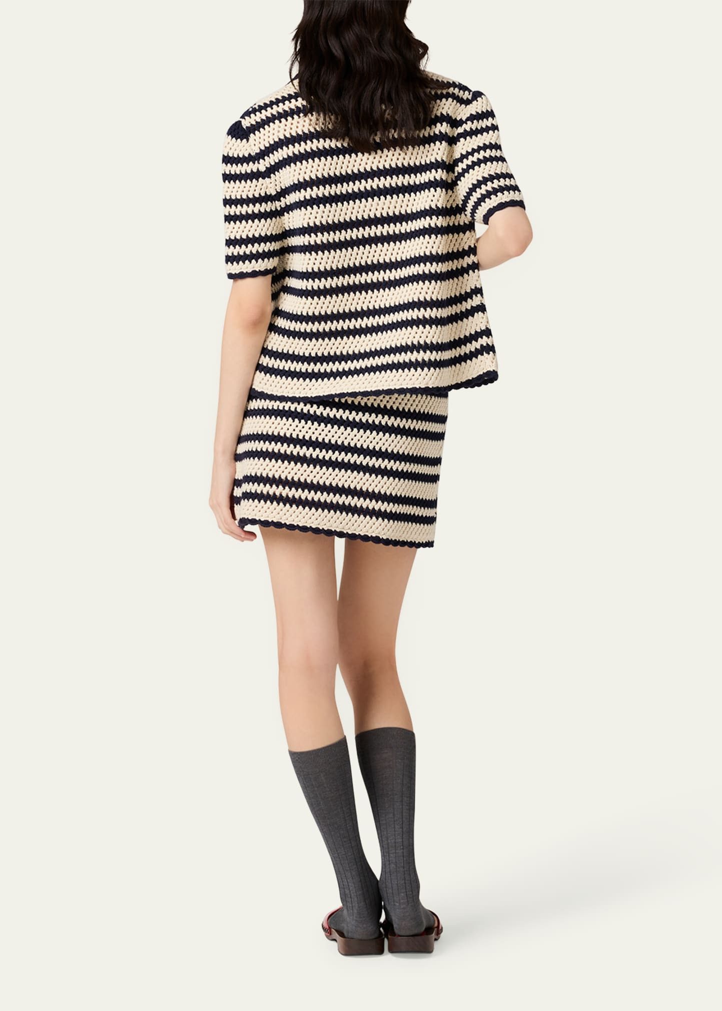Striped Cotton Crochet Mini Skirt - 3