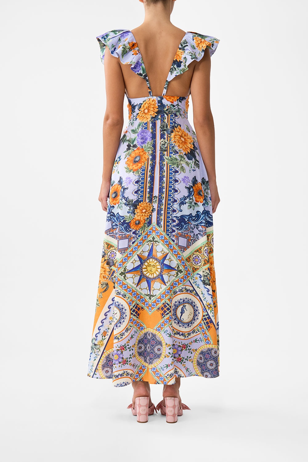 TIE FRONT FRILL SLEEVE LONG DRESS - 3