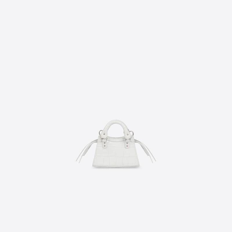 BALENCIAGA Women's Neo Classic Super Nano Handbag Crocodile Embossed in White outlook