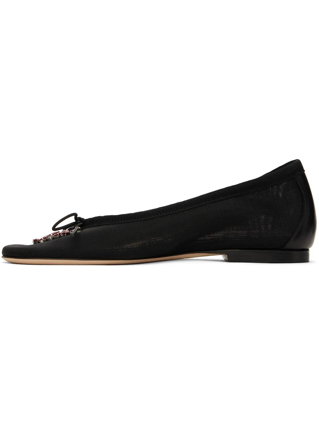 Black Mesh Embellished Ballerina Flats - 3