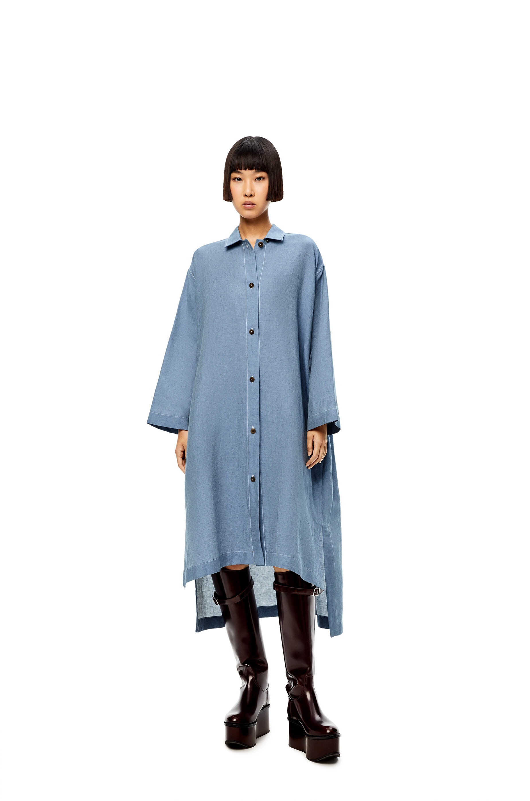 Tunic shirt dress in linen and cotton - 2